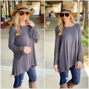 Infinity Raine Tops - Charcoal Lace sleeve tunic Infinity Raine Tops - Charcoal Lace sleeve tunic